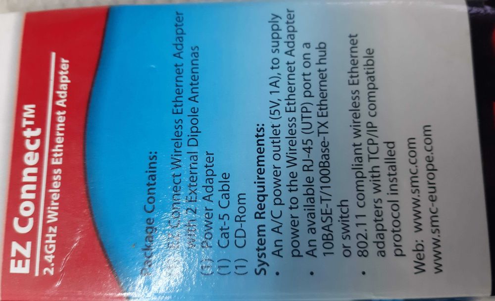 EZ-Connect SMC Wireless Ethernet Adapter 2,4 Ghz NOU