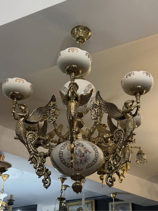 Candelabru bronz masiv- portelan