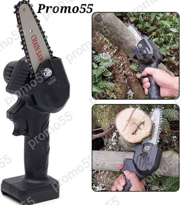 ПРОМО! Акумулаторен Мини Верижен Трион 4 Инча Две Батерии 24V в куфар