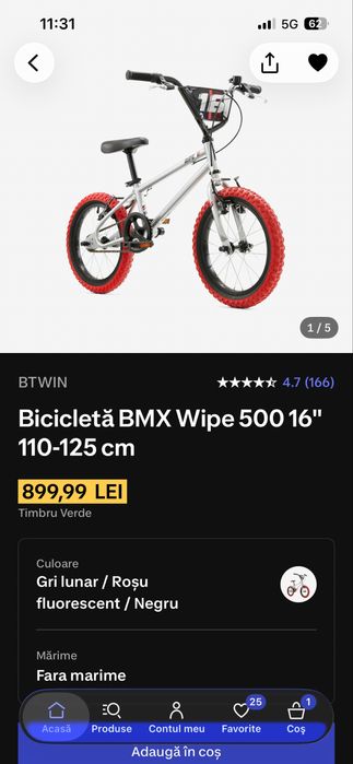 Bicicletă BMX BTWIN  Copii Wipe 500 16” – 110–125 cm