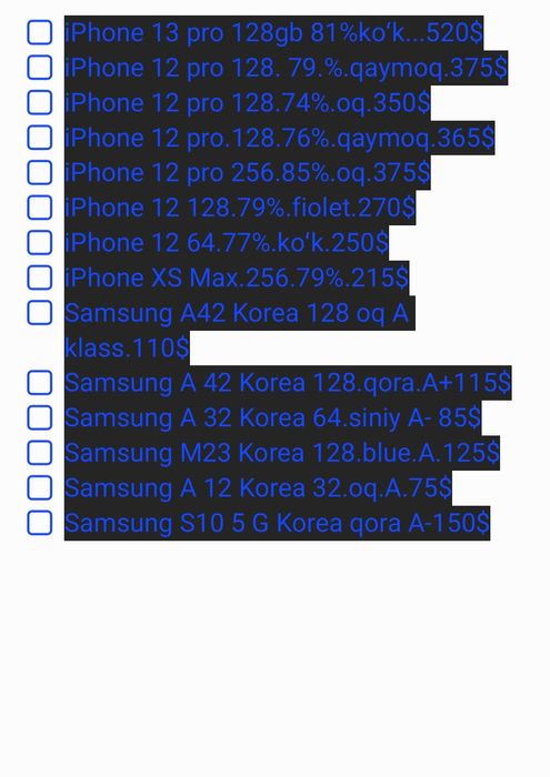 Telefonlar yangi Koreyadan kelgan har xel markadan bor Samsung iPhone