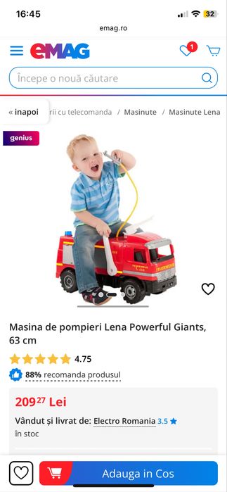 Masina de pompieri mare cu tun de apa