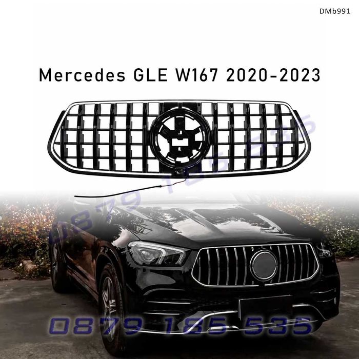Предна решетка с LED светлина за Mercedes GLE W167 SUV 2020-2023, черно и хром DMb991 тунинг светеща решетка мерцедес гле tuning reshetka sveteshta