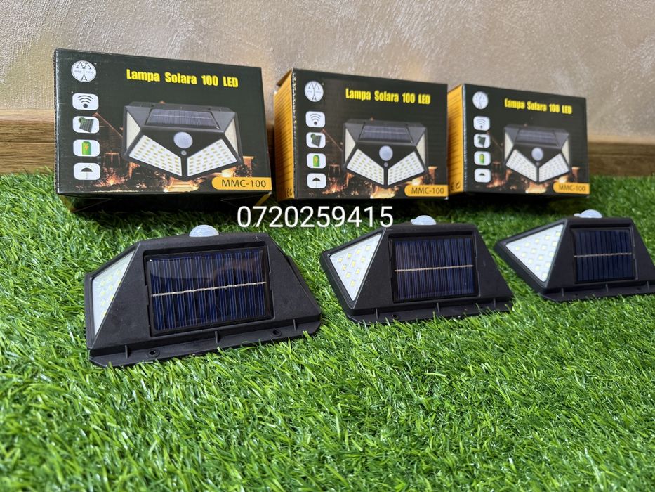 Set 3 Lampi Solare Camping, cu Senzor de Miscare 100 LED-uri