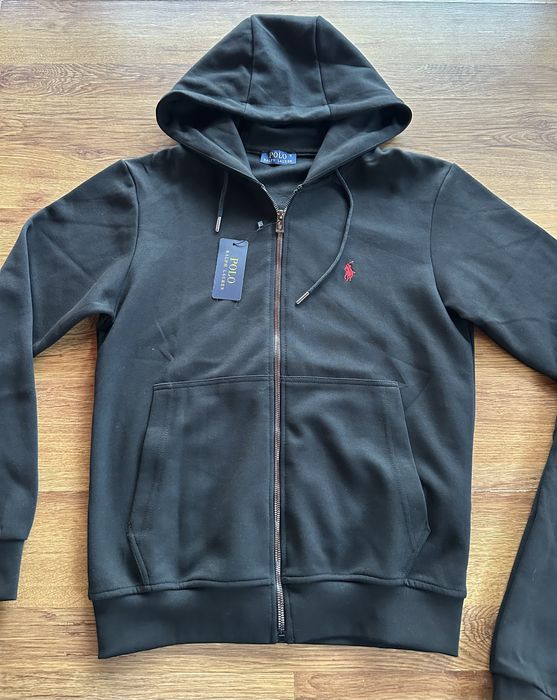 Мъжки,памучен,черен екип Ralph Polo с качулка и бродирано лого