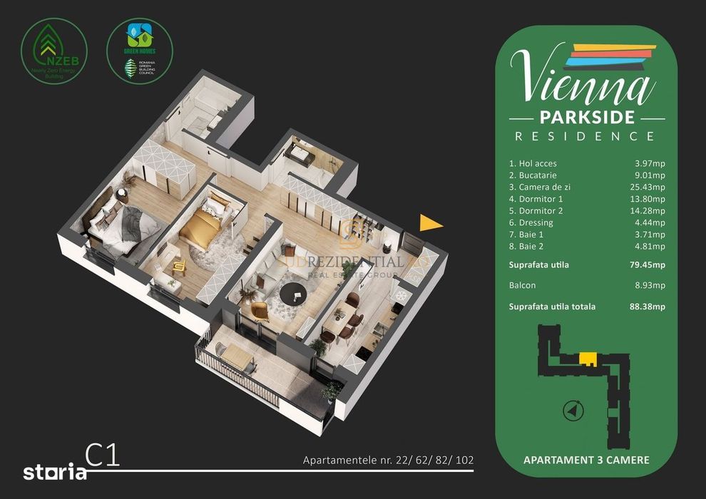Direct Dezvoltator-Apartament cu 3 camere, ansamblu GREEN, Metalurgiei