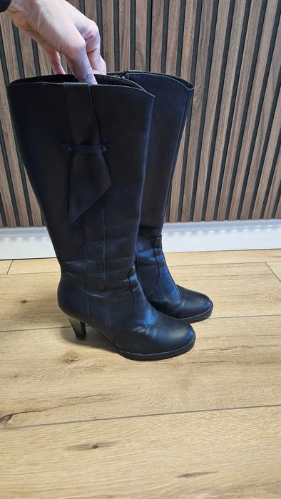 Cizme de piele negre cu toc, marimea 39