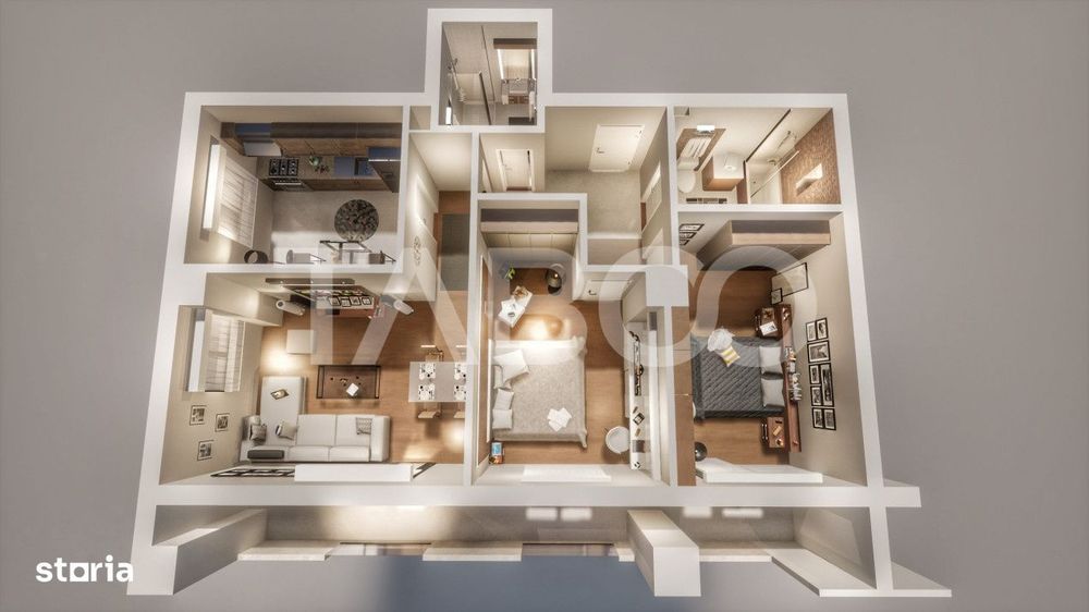 Apartament cu 3 camere 2 bai si 2 balcoane - finalizat si intabulat