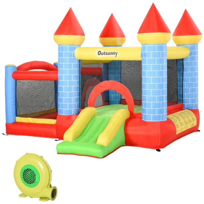 Castel gonflabil pentru copii cu tobogan, piscină și coș de baschet, 300 x 275 x 210 cm