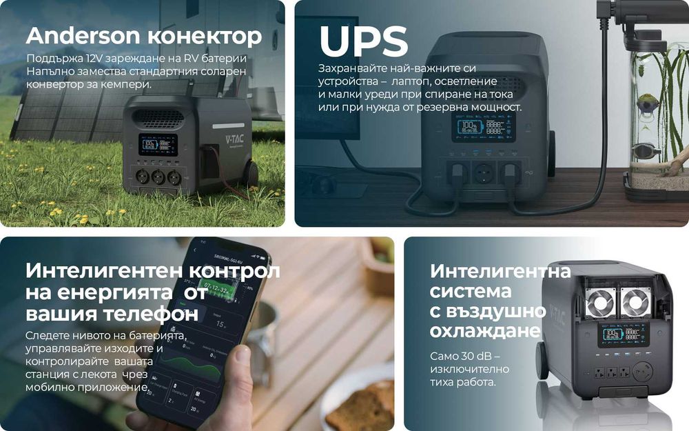 Портативна Зарядна Станция (с LiFePO4 Батерия и Wifi ) V-tac 3000W / 2560Wh