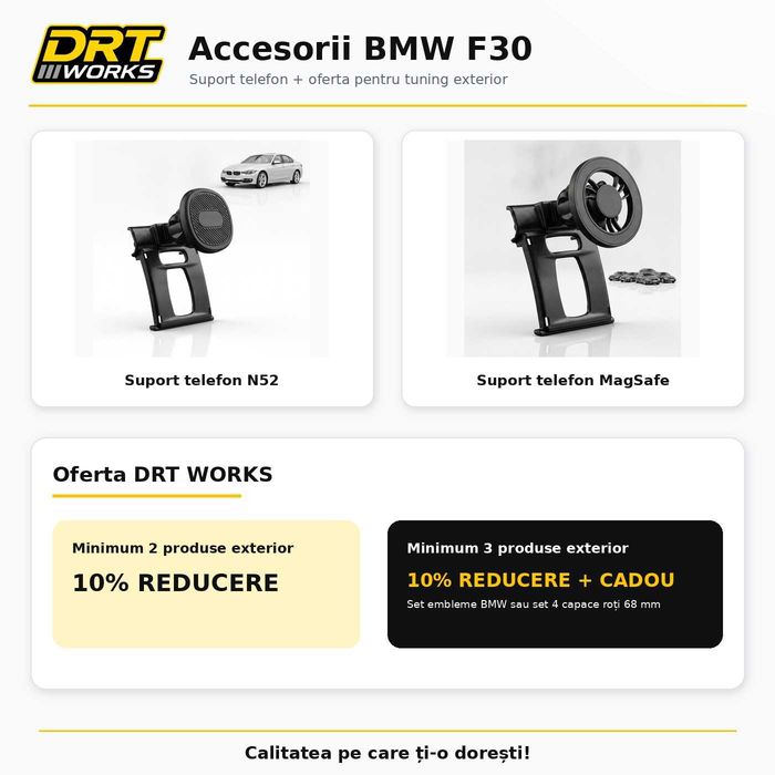 Accesorii BMW Seria 3 F30 Sedan | Eleroane Lip Praguri Grila Pleoape Embleme Capace Tuning DRT WORKS