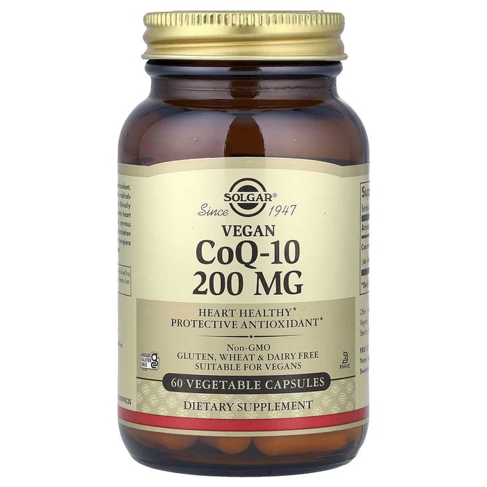 Веганский Коэнзим Solgar, Vegan CoQ-10, 200 mg 60 растительных капсул