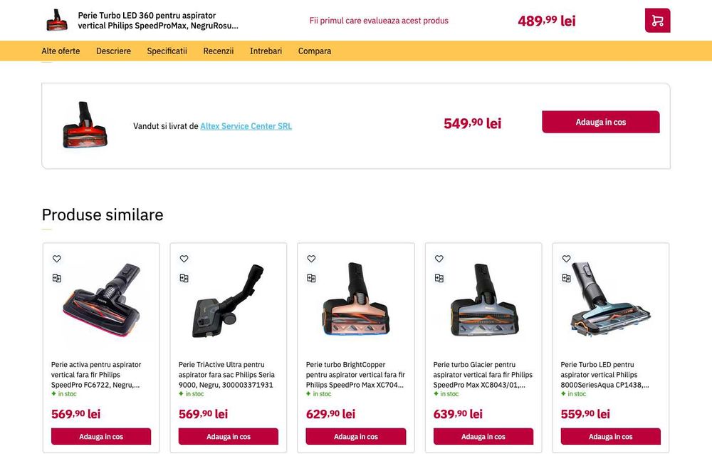 Perie Turbo Led 360 pentru aspirator vertical Philips