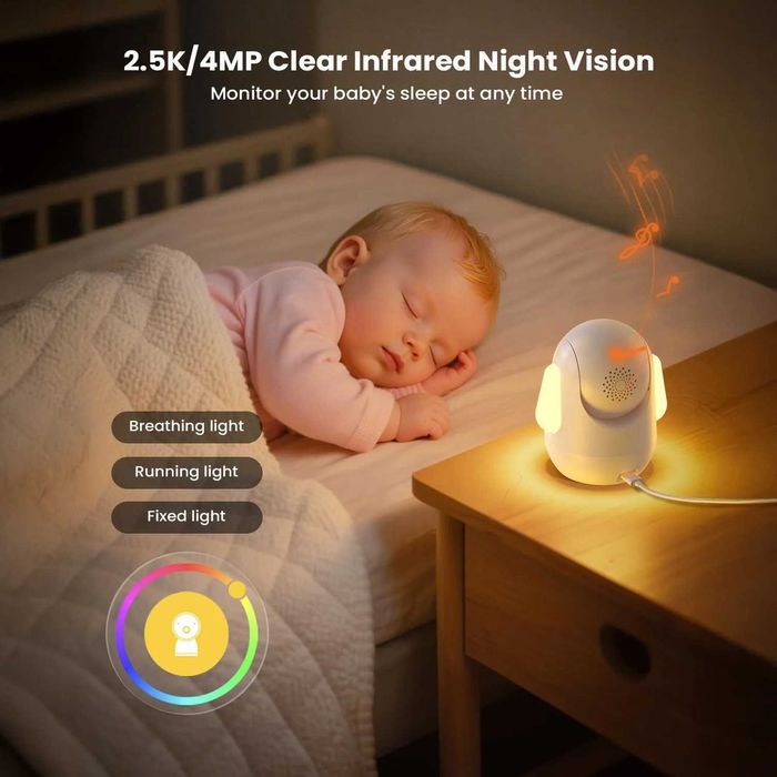 Camera de supraveghere cu monitor pentru bebelusi ieGeek - Baby 5 Acoperire 360°, Vedere Nocturnă