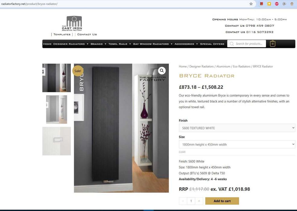 Calorifer Decorativ BRYCE 1800 x 410mm, putere 1188W