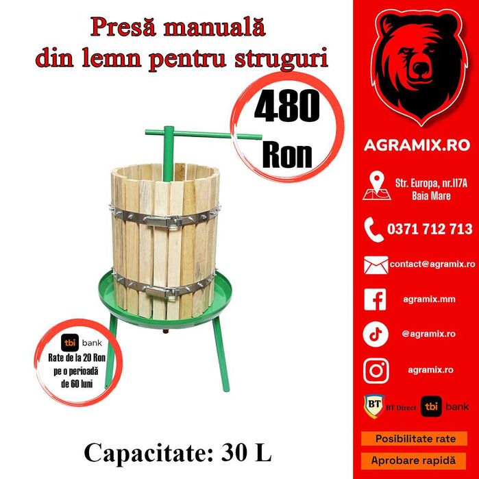 Presa manuala struguri teasc zdrobitor struguri manual nou Agramix