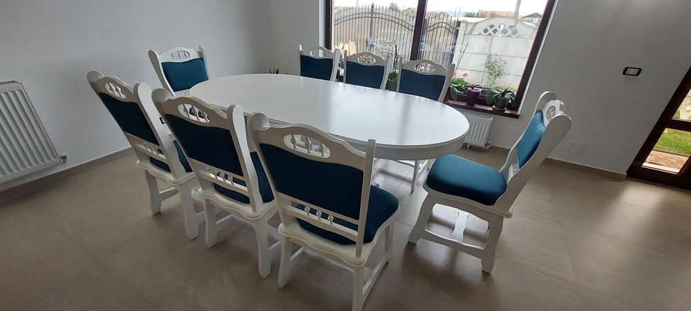 Vand set rustic masa ovala extensibila cu 10  scaune