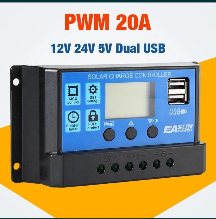 Regulator Controler Solar PWM 20A, 12V24V, 2 X USB Si LCD