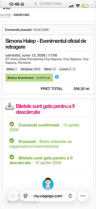 Bilet Simona Halep - Eveniment oficial de retragere
