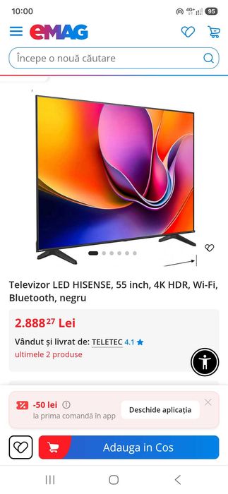 Tv smart hisense 140 CM 4K funcție vida Bluetooth wifi Youtube Netflix plus multe aplicați