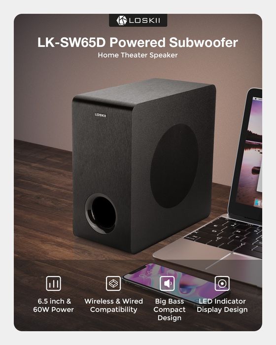 Subwoofer boxa compactă Loskii Sw65D 60w Bluetooth Black Sigilat !