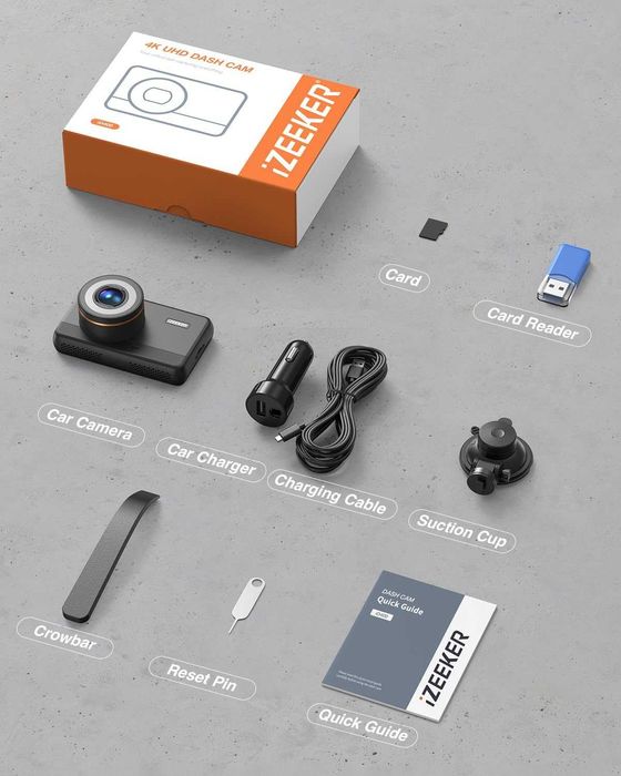 Предна камера iZEEKER 4K Dash Cam, 2160P, 32GB карта, WDR 400
