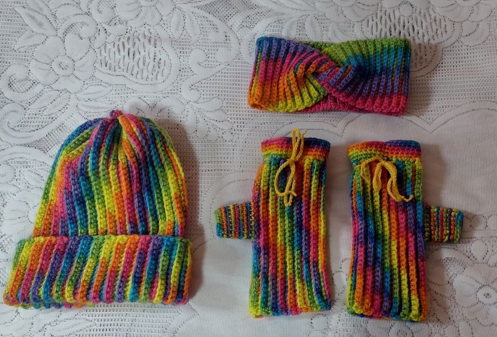 Комплект, лот, шапка, лента за глава, ръкавици без пръсти, нов