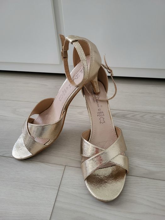Sandale aurii, piele, marime 40, toc