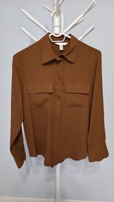 Cămașă din crep de bumbac damă H&M, maro, marimea XS