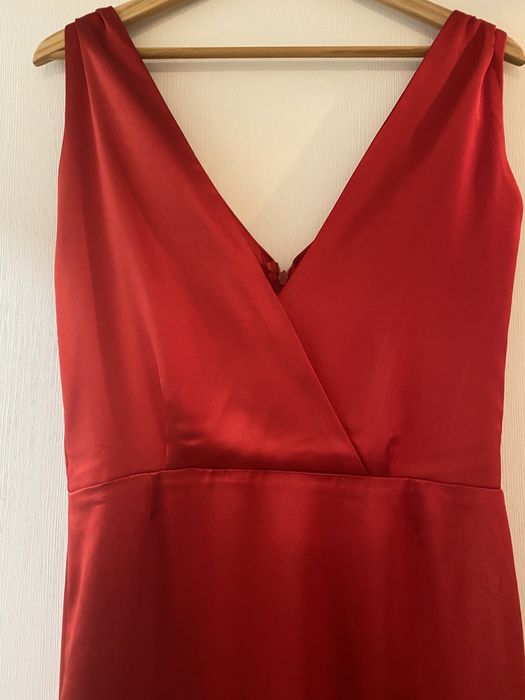 Rochie de seara rosie din matase naturala ( stil sirena, cu trena)