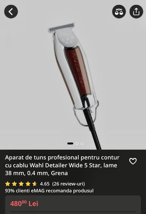 Aparat de tuns profesional cu cablu WAHL DETAILER wide 5star