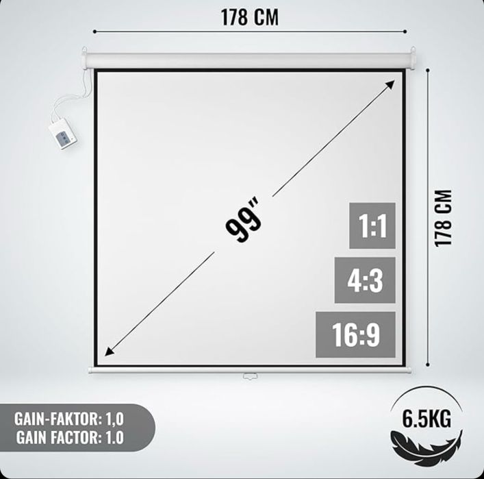 Моторизиран прожекционен екран Jago 178x178см.