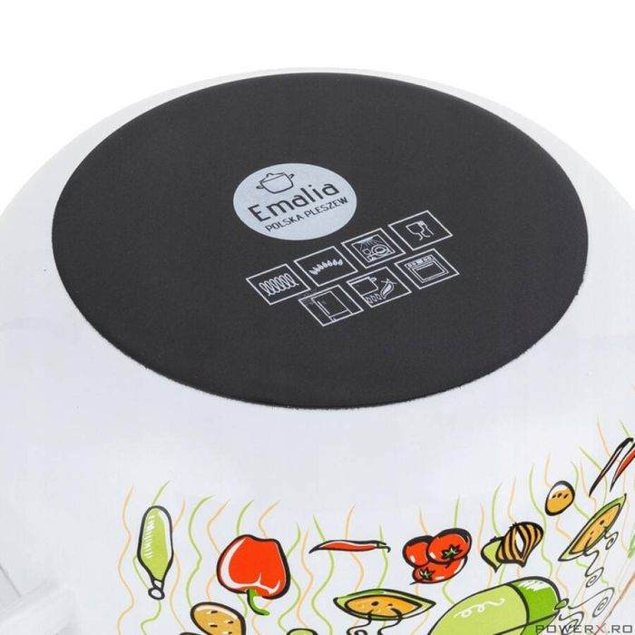 Oala cu capac din sticla, otel carbon, emailata, alba, 18cm, 3l,