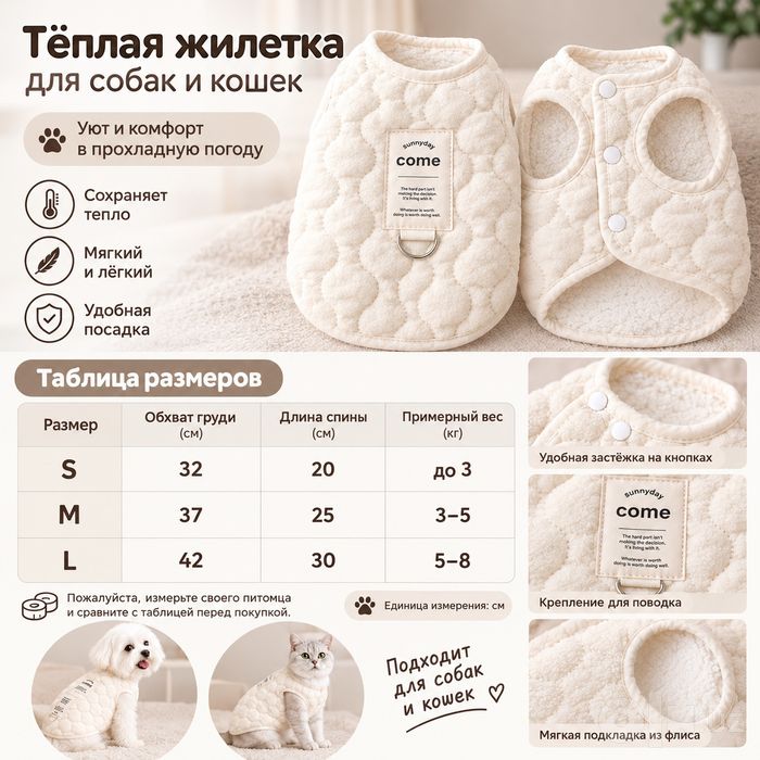 Тёплая жилетка для собак и кошек