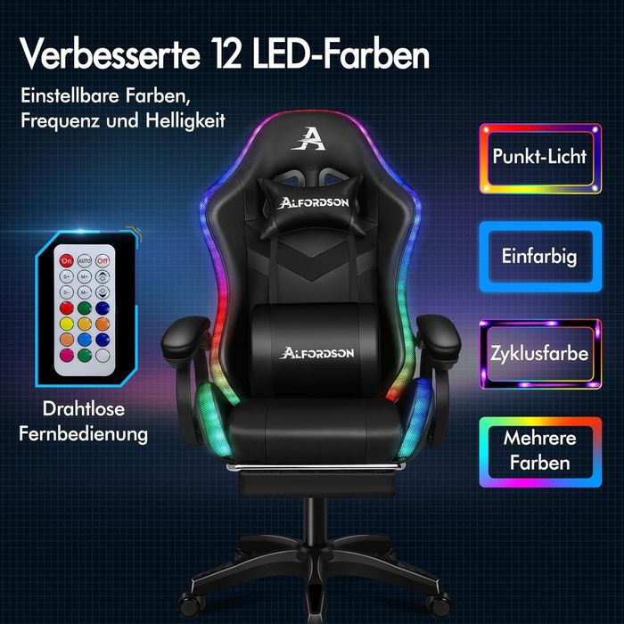 Масажен Геймърски стол  с 8-точков масаж 12 цвята,RGB LED светлина