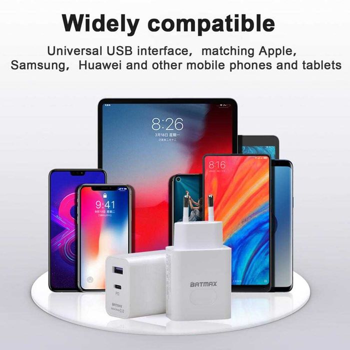 Incarcator priza Fast Charge Batmax 18W USB + USB-C Quick Charge 3.0
