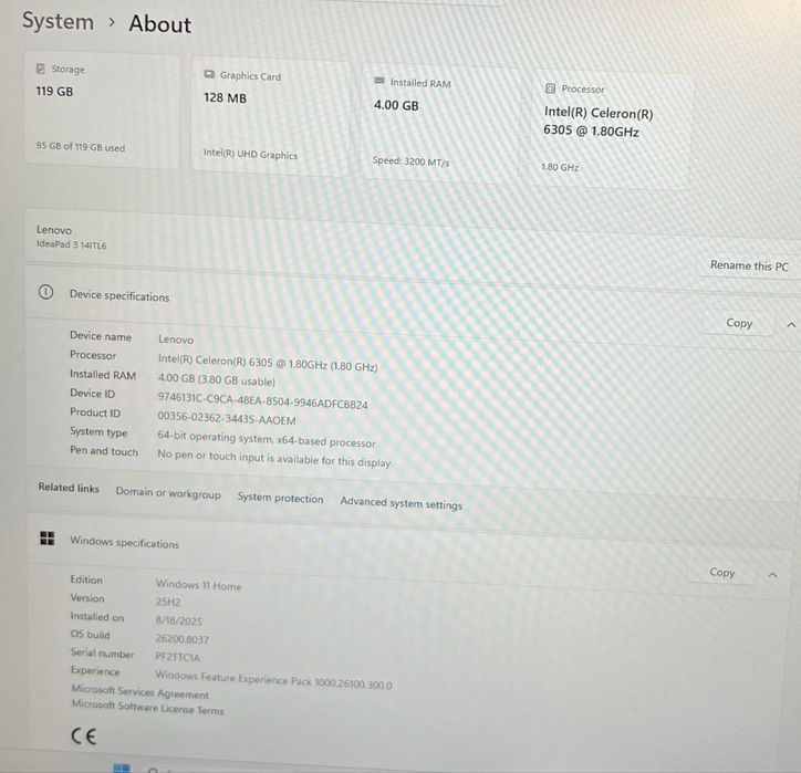 Lenovo IdeaPad 3 128 GB SSD