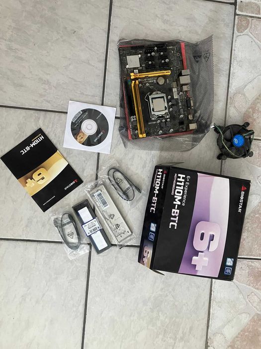 Kit PC – Biostar H110M‑BTC + Intel G3930 + 4GB DDR4 – Cutie originală + accesorii