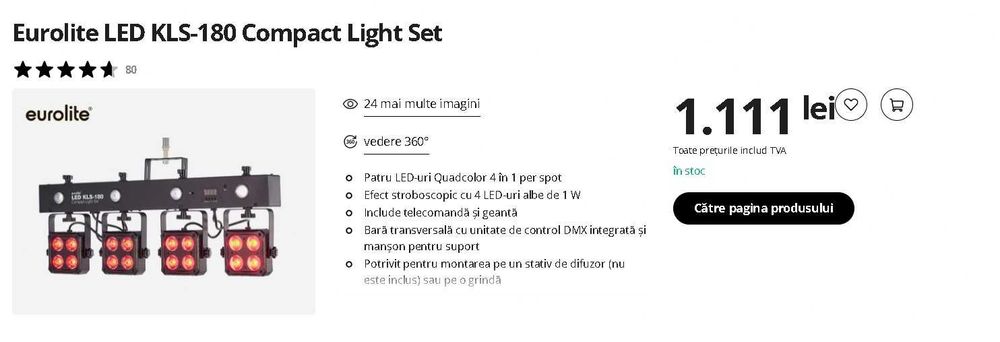 Lumini DJ - Bara Eurolight KLS-180 cu geanta de transport si lasere