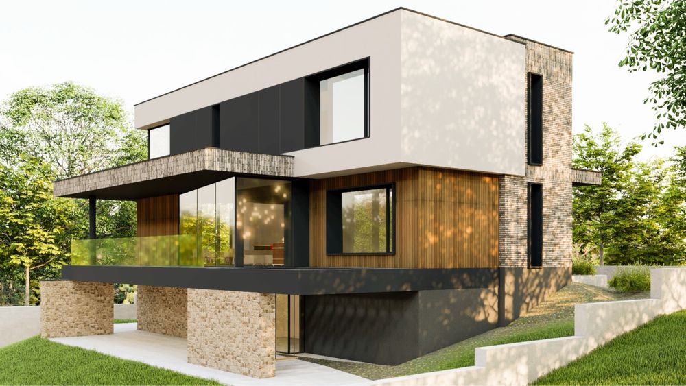 PF vand teren cu AUTORIZATIE de constructie, proiect casa moderna