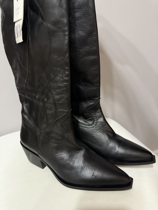 Cizme cowboy ZARA, piele, nou/cu eticheta