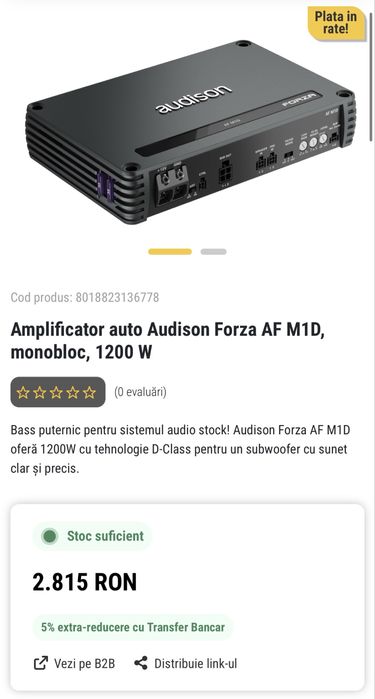 Vand Amplificator Audison Forza M1D - Amplificator Monobloc cu 1 canal - Ca Nou