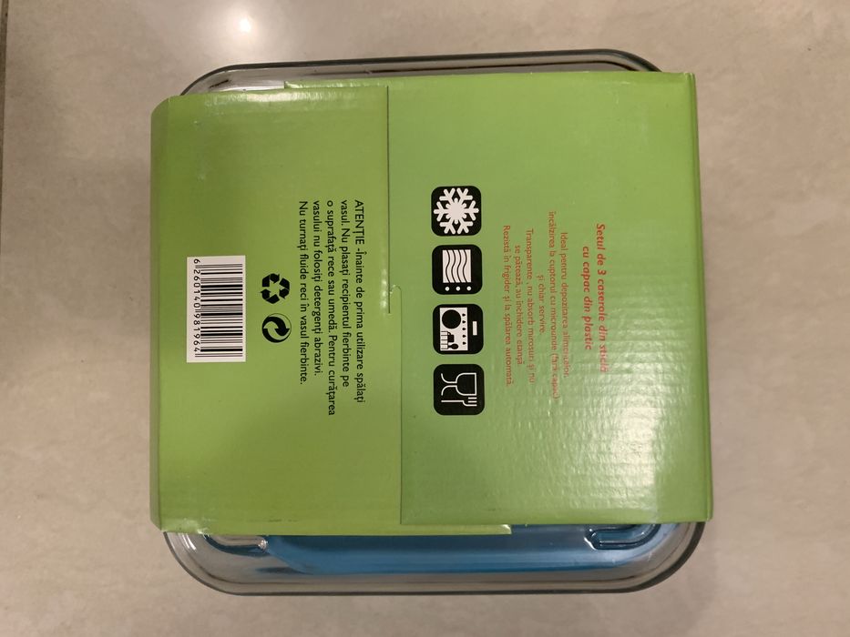 Vand set 3 cutii sticla termorezistenta cu capac