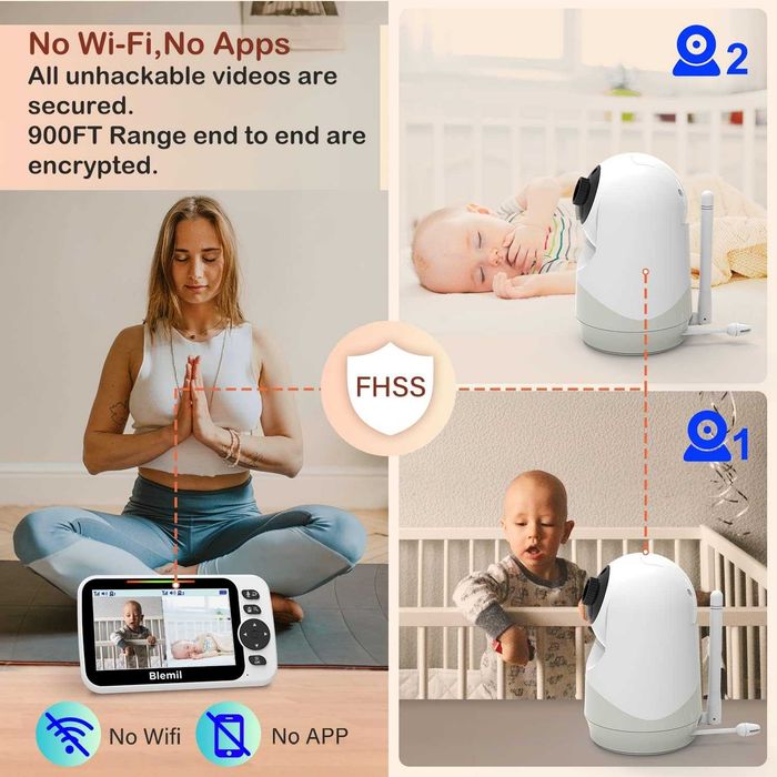 Нов Blemil Upgrade 5" Без WiFi, Две камери със Сплит Скрийн, 30 ч. бат