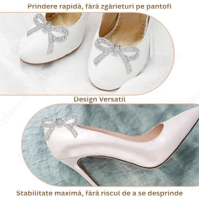 Set 2x accesorii pantofi Skylaze, brosa cristale, clips, 6x4.5 cm