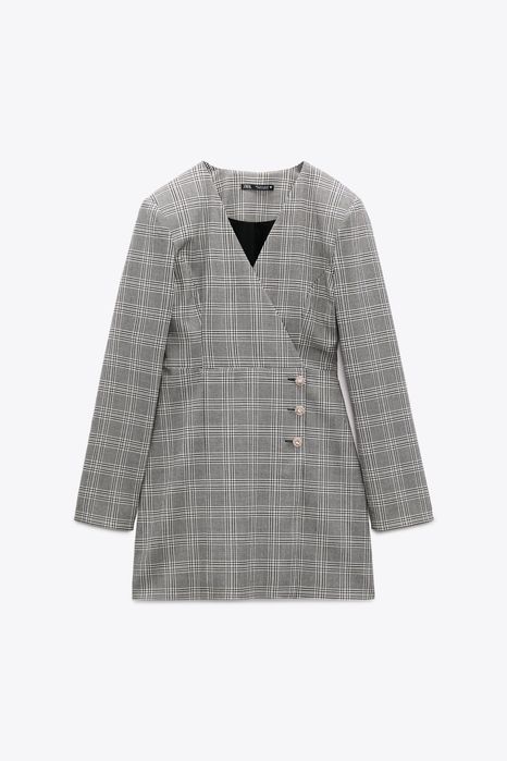 ZARA нова карирана рокля тип сако с камъни