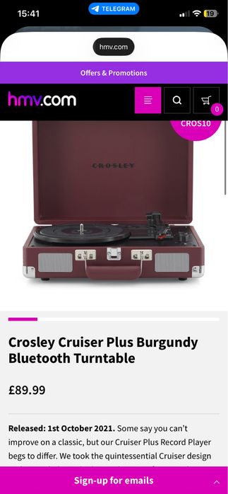 виниловый проигрыватель Crosley Cruiser Plus Burgundy Bluetooth