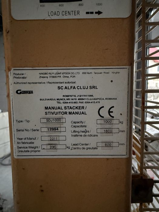 Stivuitor manual gutman hidraulic