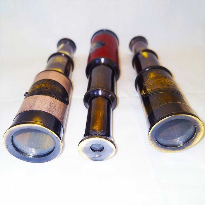 Бронзов ретро далекоглед в дървена кутия – стил „пиратски“