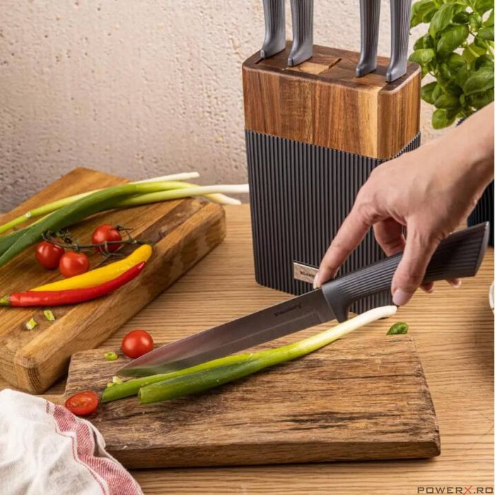 Set de cutite 6 piese cu bloc de salcam, otel inoxidabil, Klausberg